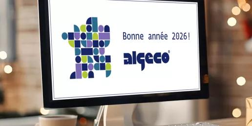 carte de vœux Bonne année 2026 avec le logo ALGECO® sur écran d’ordinateur